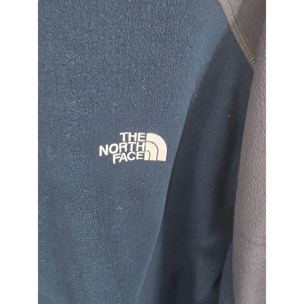 The North Face Mens XXL Full Zip Fleece Jacket Navy Blue Gray Grid Lined Regular